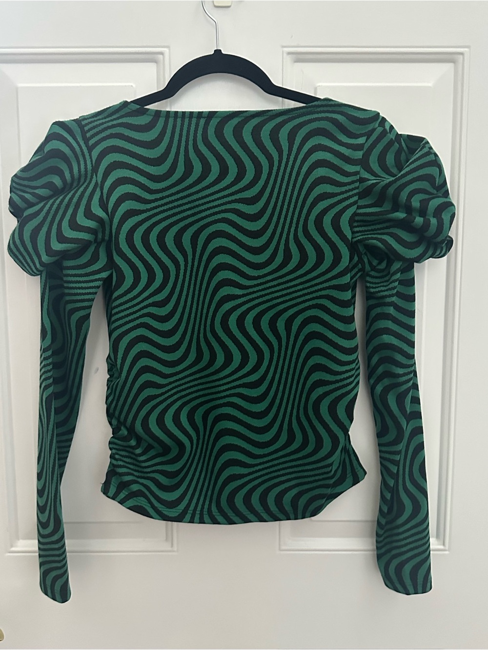 Zara Green and Black Wave-Print Puff-Sleeve Top size S - Picture 11 of 11